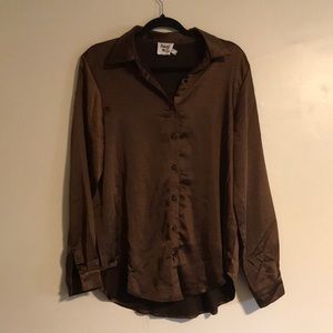 Princess Polly Brown Silk Button Down Top
